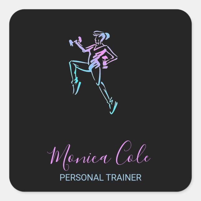 Tränarsilhuette svart fyrkantigt klistermärke (Framsida)