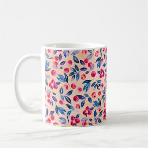 Tranbär och löv, vattenfärgad vild berrie kaffemugg