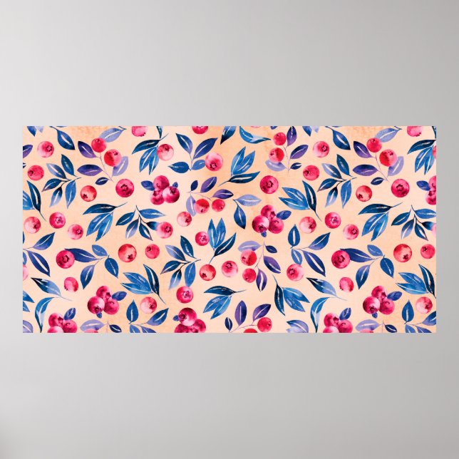 Tranbär och löv, vattenfärgad vild berrie poster (Framsidan)