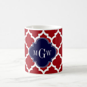 Tranbär Vit Marockansk #5 Marinblå Namn Monogram Kaffemugg