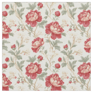 Tranbärs röd och krämfärgad vintageblommig chintzt tyg