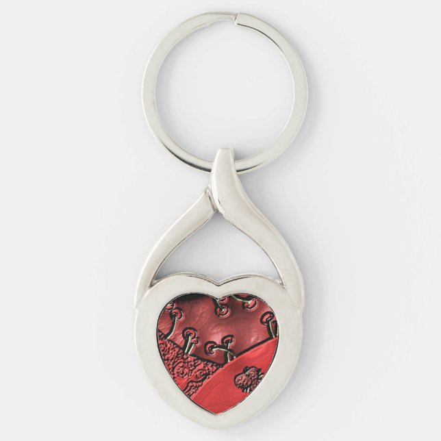 Tranbärsmarknad  twisted heart silverfärgad nyckelring (Framsidan)