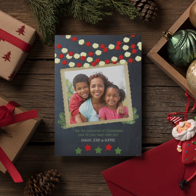 Tranberry och Popcorn Rustic Photo- jul Julkort (Skapare uppladdad)