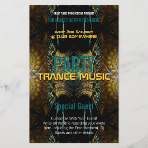 Trance Fractal Guld Feathers Party Flyer