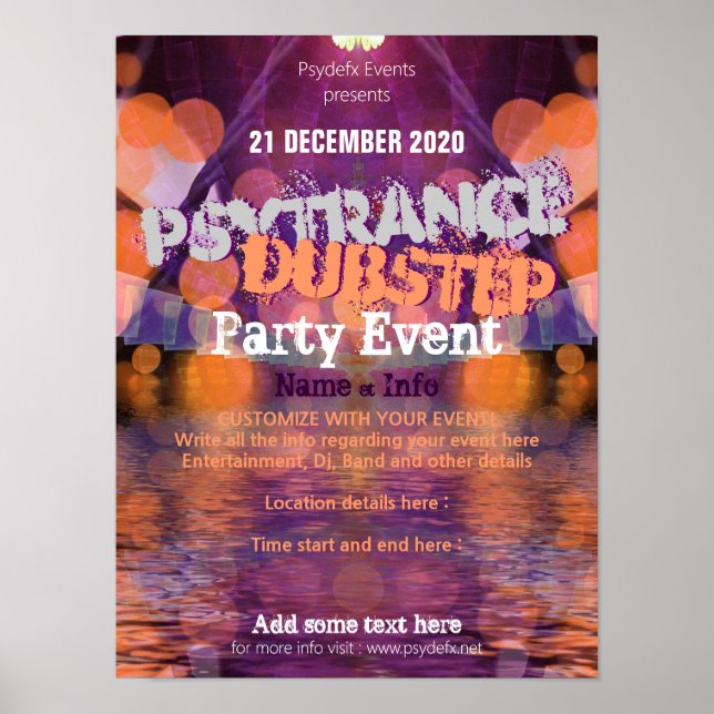 Trance lila orange poolparty event flygblad affisc poster (Framsidan)