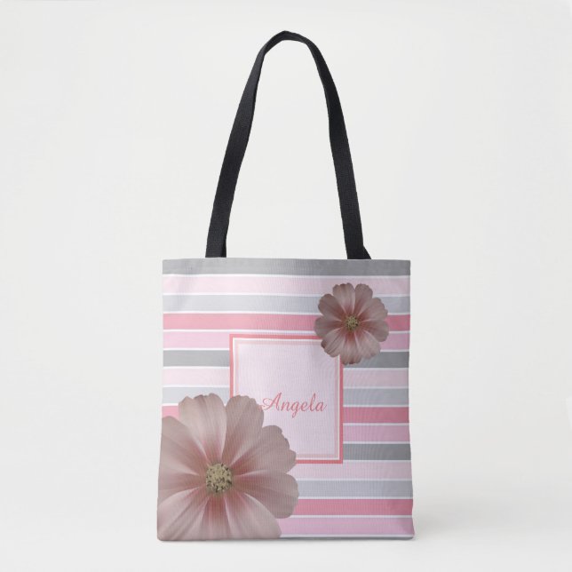 Trandy Stripe, Flowers-Personlig Tygkasse (Framsida)