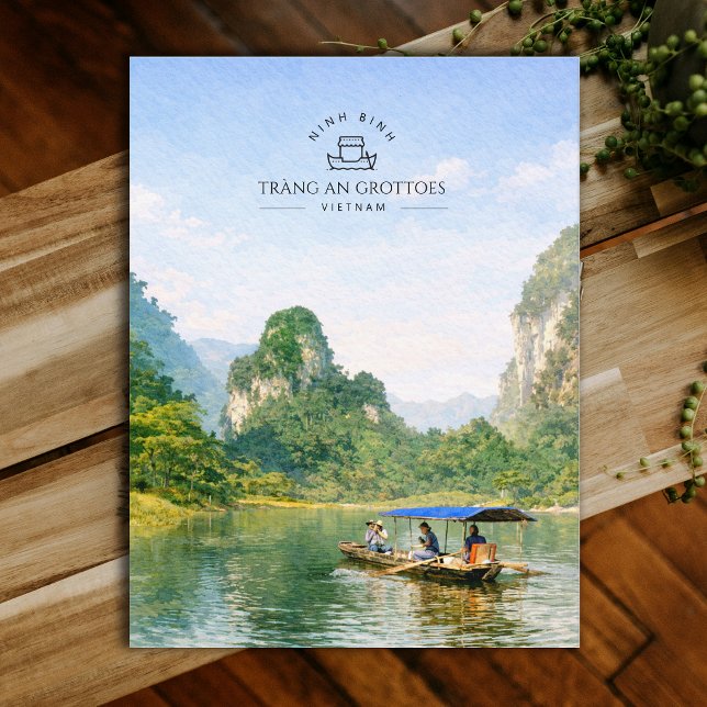 Tràng An-grottor, Vietnam, Ninh Binh | Akvarell Vykort (Tràng An Grottoes, Vietnam, Ninh Binh | Watercolor Postcard)