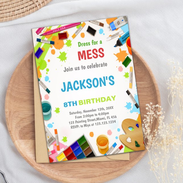 Träng för  färginbjudningar inbjudningar (Dress For Mess Paint Invitations)