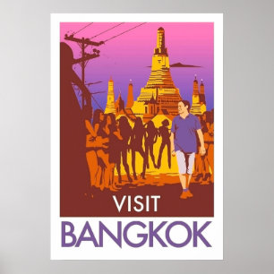 Trånga gator i Bangkok, flickor, turism, vintage Poster