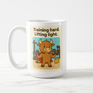 Träning svårt. Lyftljus. Bullio Tecknad Desig Kaffemugg