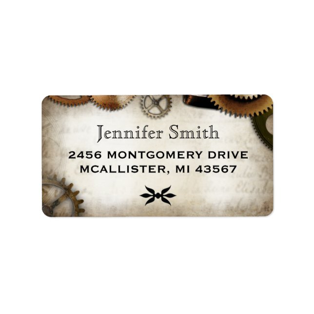Träningsetikett för Steampunk Gears-skript Adressetikett (Framsidan)