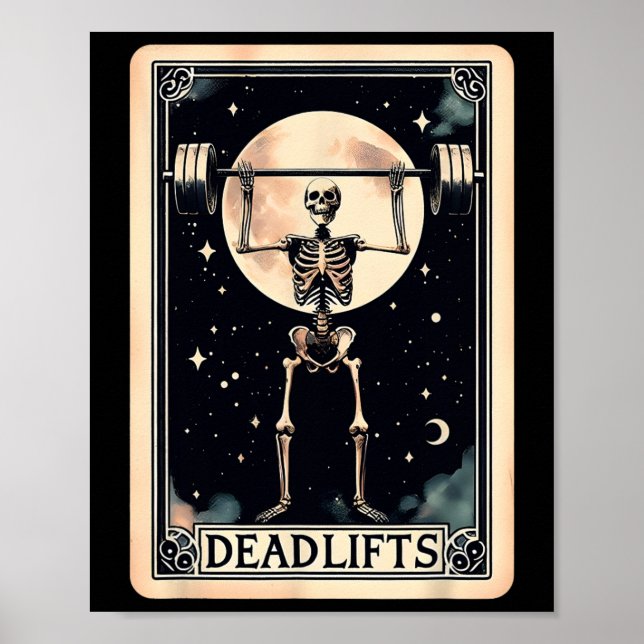 Träningsgym Vektlyftning Rolig Halloween Skelett Poster (Framsidan)
