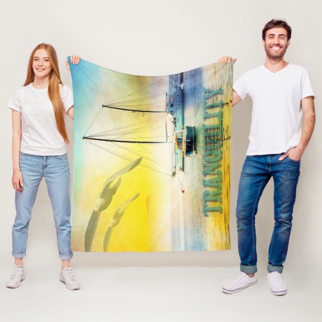 Tranquibility Sailboat på strand Sunset Scenary Fleecefilt (På plats)