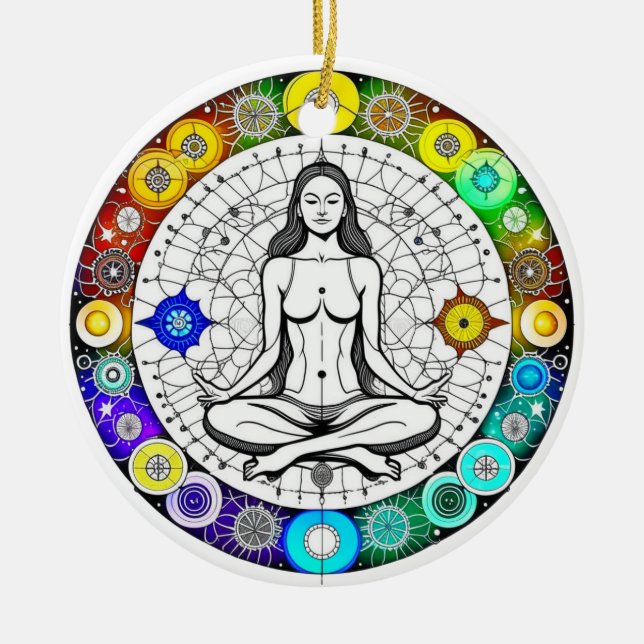 Tranquil and Serene Peacval Meditation Julgransprydnad Keramik (Framsidan)