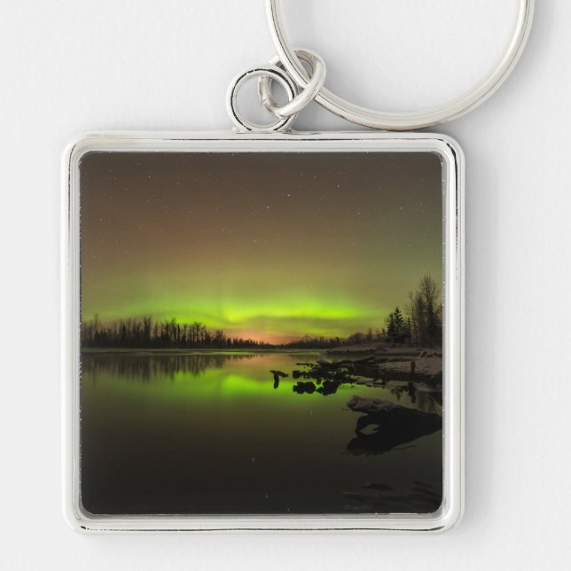 Tranquil Aurora Fyrkantig Silverfärgad Nyckelring (Framsidan)