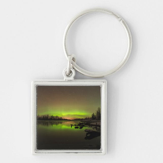 Tranquil Aurora Fyrkantig Silverfärgad Nyckelring (Framsidan)