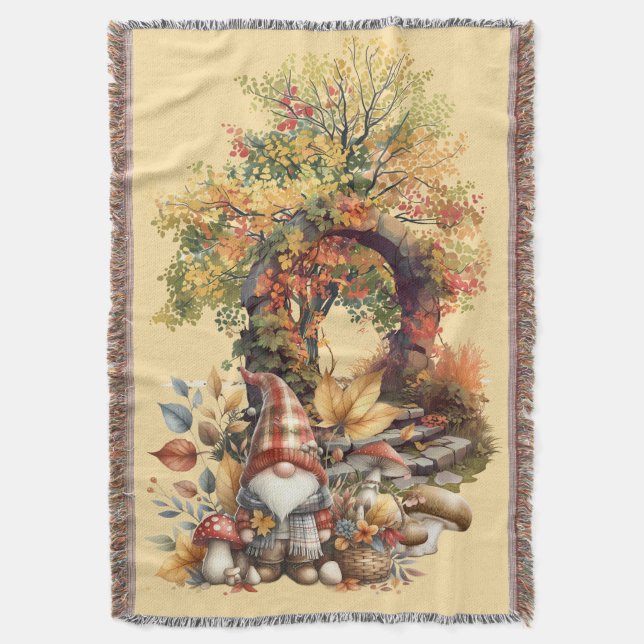 Tranquil Autumn Garden med Gnome Filt (Framsidan Vertikal)
