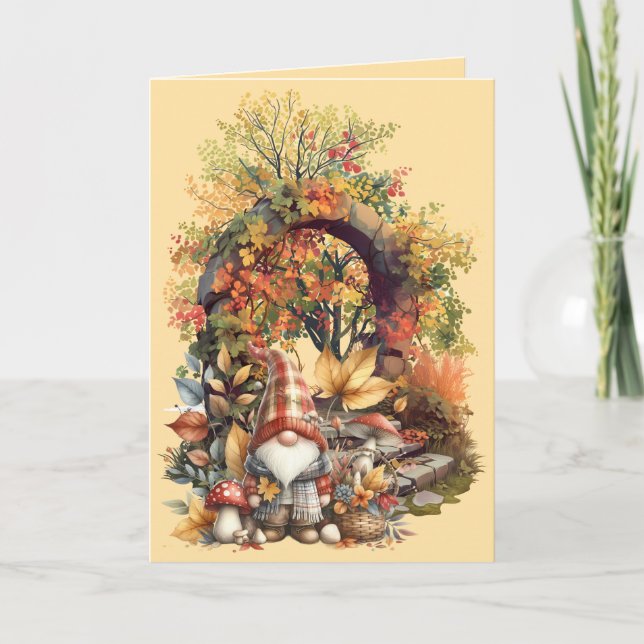 Tranquil Autumn Garden med Gnome Kort (Framsida)