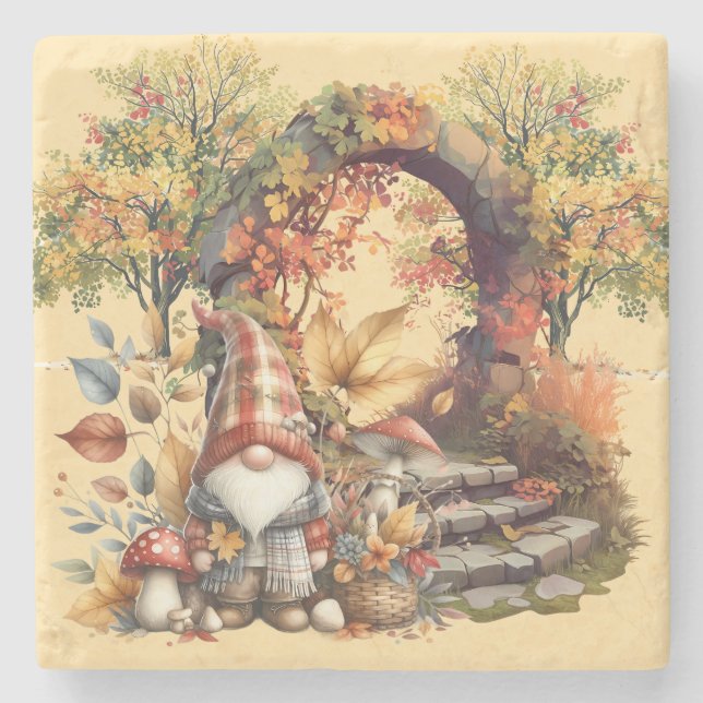Tranquil Autumn Garden med Gnome Stenunderlägg (Framsidan)