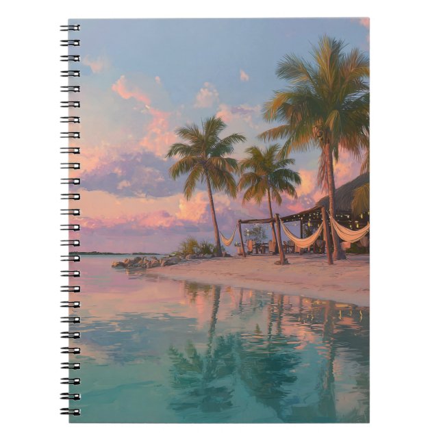 Tranquil Beach Hammocks Sunset Reflection Art Note Anteckningsbok (Framsidan)