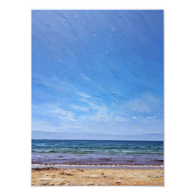 Tranquil Beach Scene med klart Blå himmel och Vink Fototryck (Framsidan)