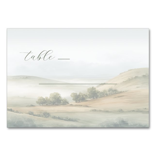 Tranquil Beige Watercolor Landscape Bordsnummer (Framsidan)