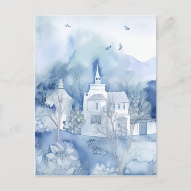 Tranquil Blue Village – Boho Landscape Vykort (Framsida)