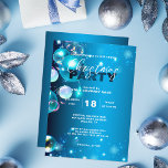 Tranquil Blue Winter Night Corporate-jul Inbjudningar<br><div class="desc">Inbjudan dina gäster med det här unika anpassadet julfestinbjudan! Utformningen har en blå bakgrund som påminner om en lugn vinternatt himlar. Flytande i denna serenbakdel är blåa julbubblor och bubblor av olika storlek, deras nyanser som sträcker sig från azure till teal och silver, som tillför en liten bit stollig. De...</div>