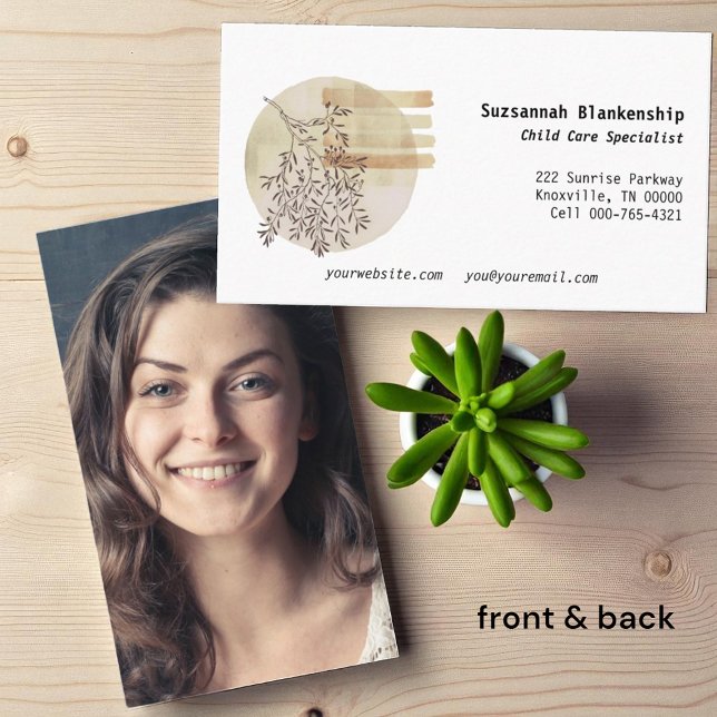 Tranquil Boho Art Front Anpassningsbar Photo Back Visitkort (business card template front & custom photo back)