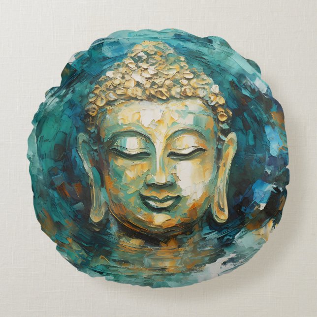 Tranquil Buddha Aura Andlig Art Rund Kudde (Framsidan)