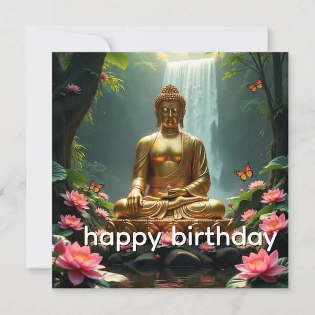 Tranquil Buddha, Waterfall, Butterflies, Lotus Kort (Framsida)