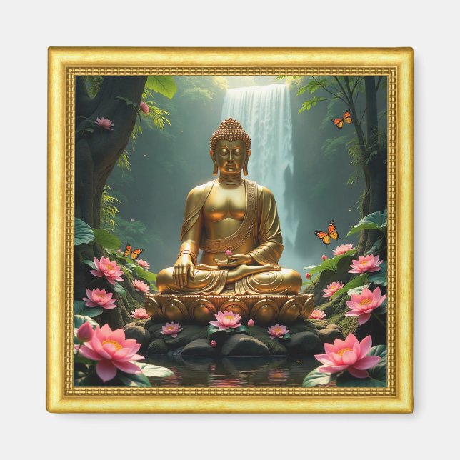 Tranquil Buddha, Waterfall, Butterflies, Lotus Magnet (Framsidan)
