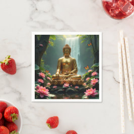 Tranquil Buddha, Waterfall, Butterflies, Lotus Pappersservett