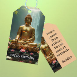 Tranquil Buddha, Waterfall, Butterflies, Lotus Presentetikett