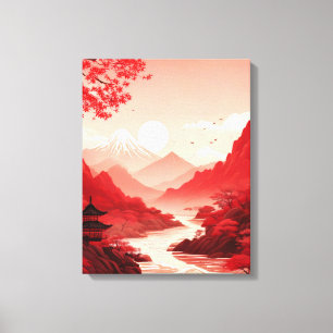 Tranquil Chinese Ligcape with Mountains and Rive Canvastryck