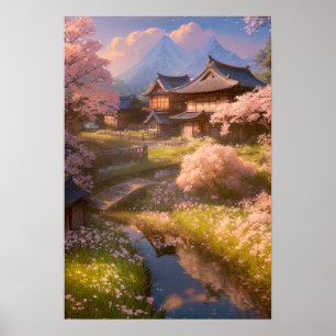 Tranquil Countryside Village in Fullt Bloom Poster