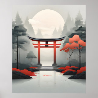Tranquil Dawn: ett serene japanskt landskap Poster
