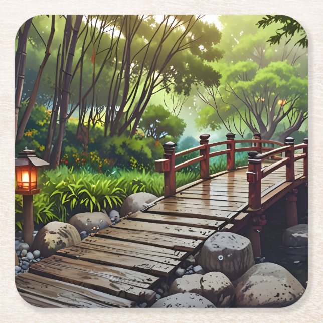 Tranquil Escape - japansk Garden Papper Underlägg Kvadrat (Framsidan)