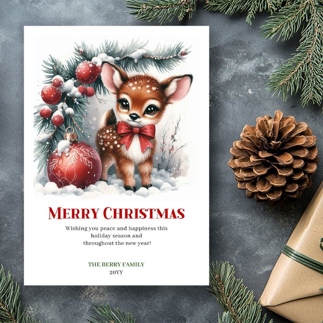 Tranquil Fawn Snowy Forest Christmas Greeting Card Julkort (Tranquil Fawn Snowy Forest Christmas Greeting Card)