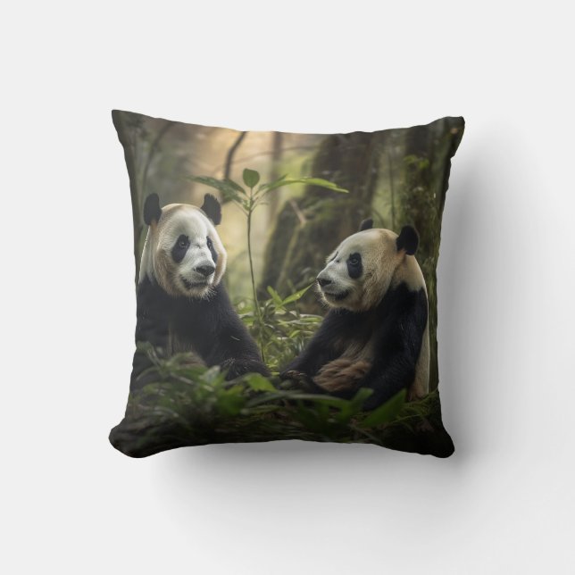 Tranquil Forest: Panda Pair Kudde (Framsida)