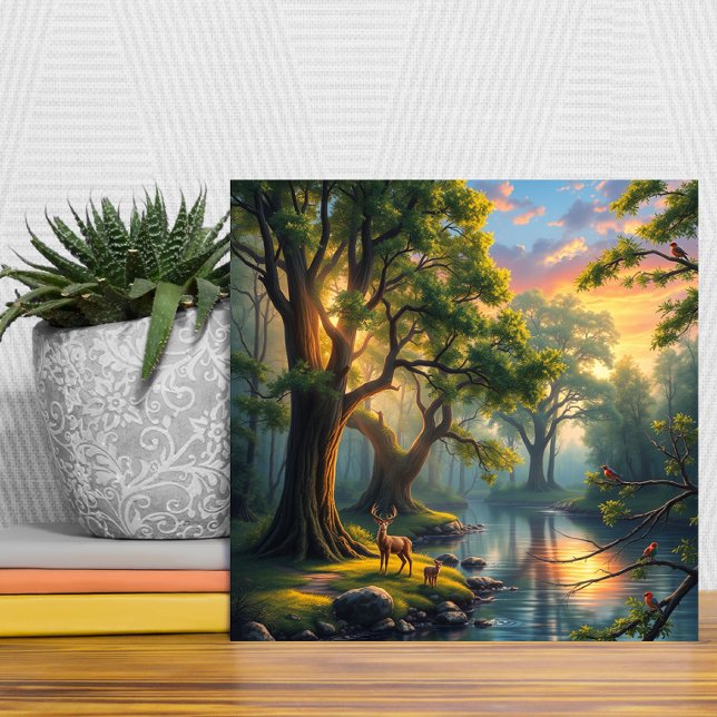 Tranquil Forest Serenity vid Dawn Nature Artwork Kakelplatta (Skapare uppladdad)
