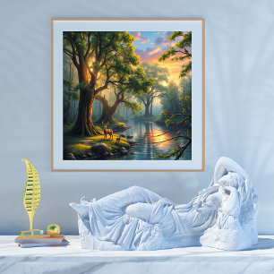 Tranquil Forest Serenity vid Dawn Poster