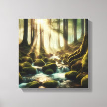 Tranquil Forest Stream with Vintage Light – Canvas