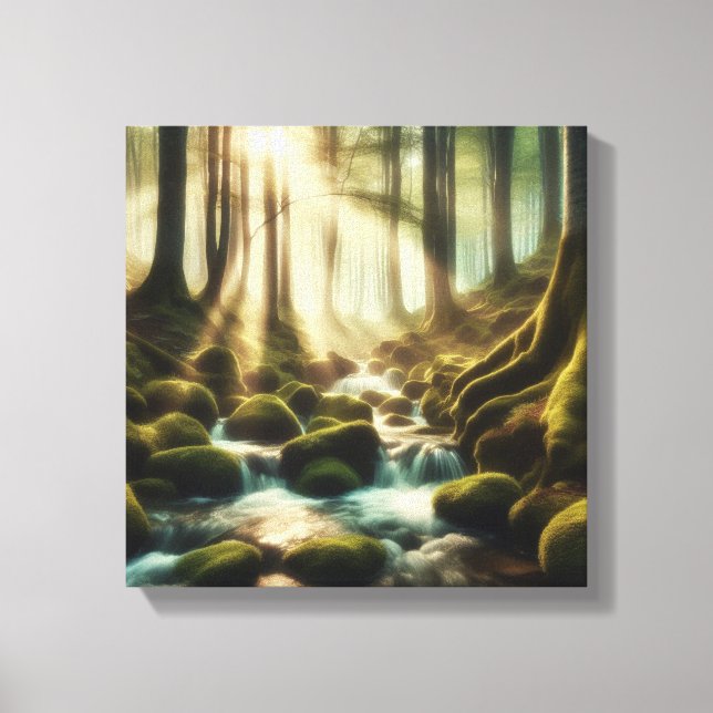 Tranquil Forest Stream with Vintage Light – Canvas (Framsida)