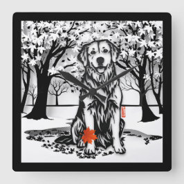 TRANQUIL GLEN Golden Retriever Fyrkantig Klocka