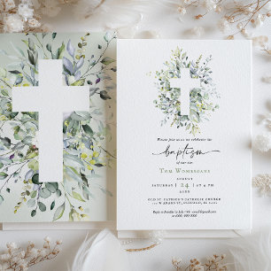 Tranquil Grace Greenery Baptism-inbjudan Inbjudningar