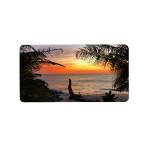 Tranquil Hawaiian Tropical Island Beach Sunset Adressetikett