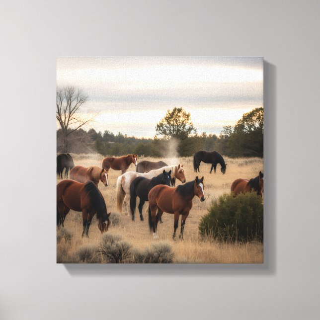 Tranquil Herd at Dusk – Peaceful Horse Pasture Canvastryck (Framsida)