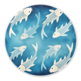 Tranquil Indigo Koi Design Elegant Watercolor Knob Knopp