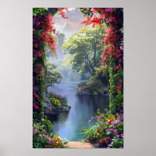 Tranquil Japanska Garden Archway Poster